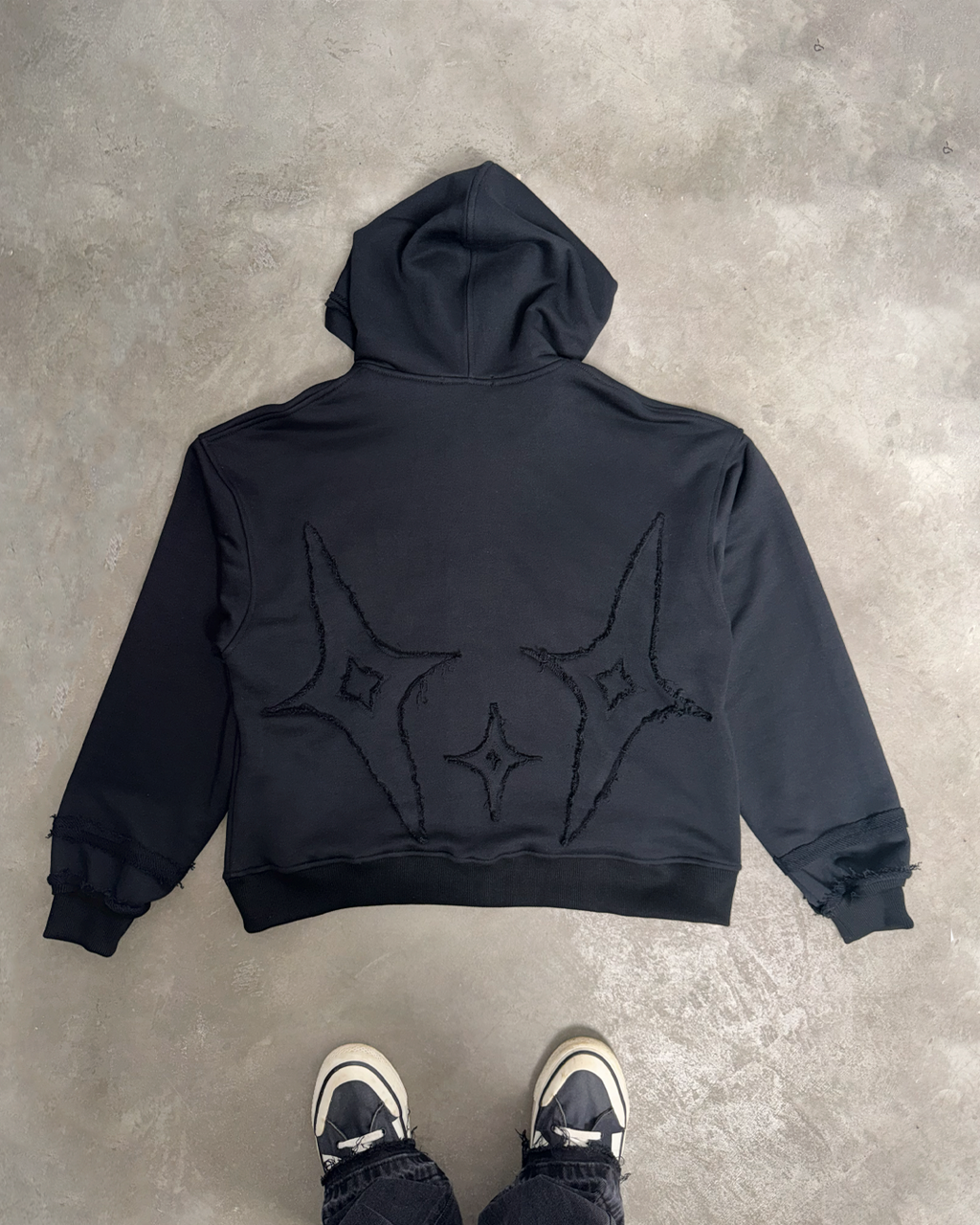 CRYSTAL WRLD DISTRESSED ZIP-HOODIE