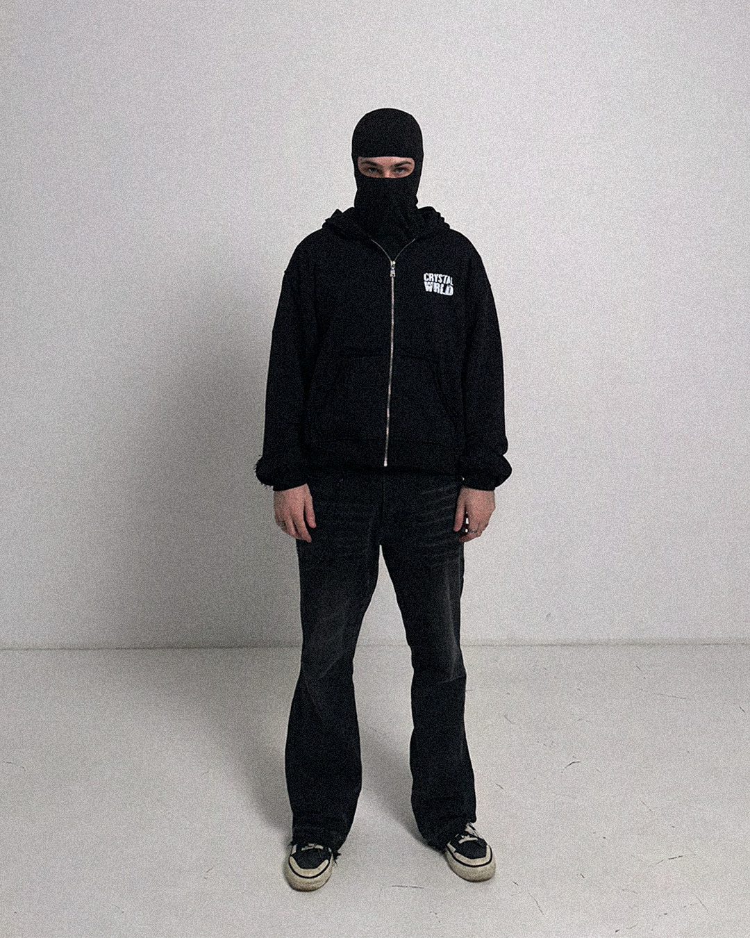 CRYSTAL WRLD DISTRESSED ZIP-HOODIE