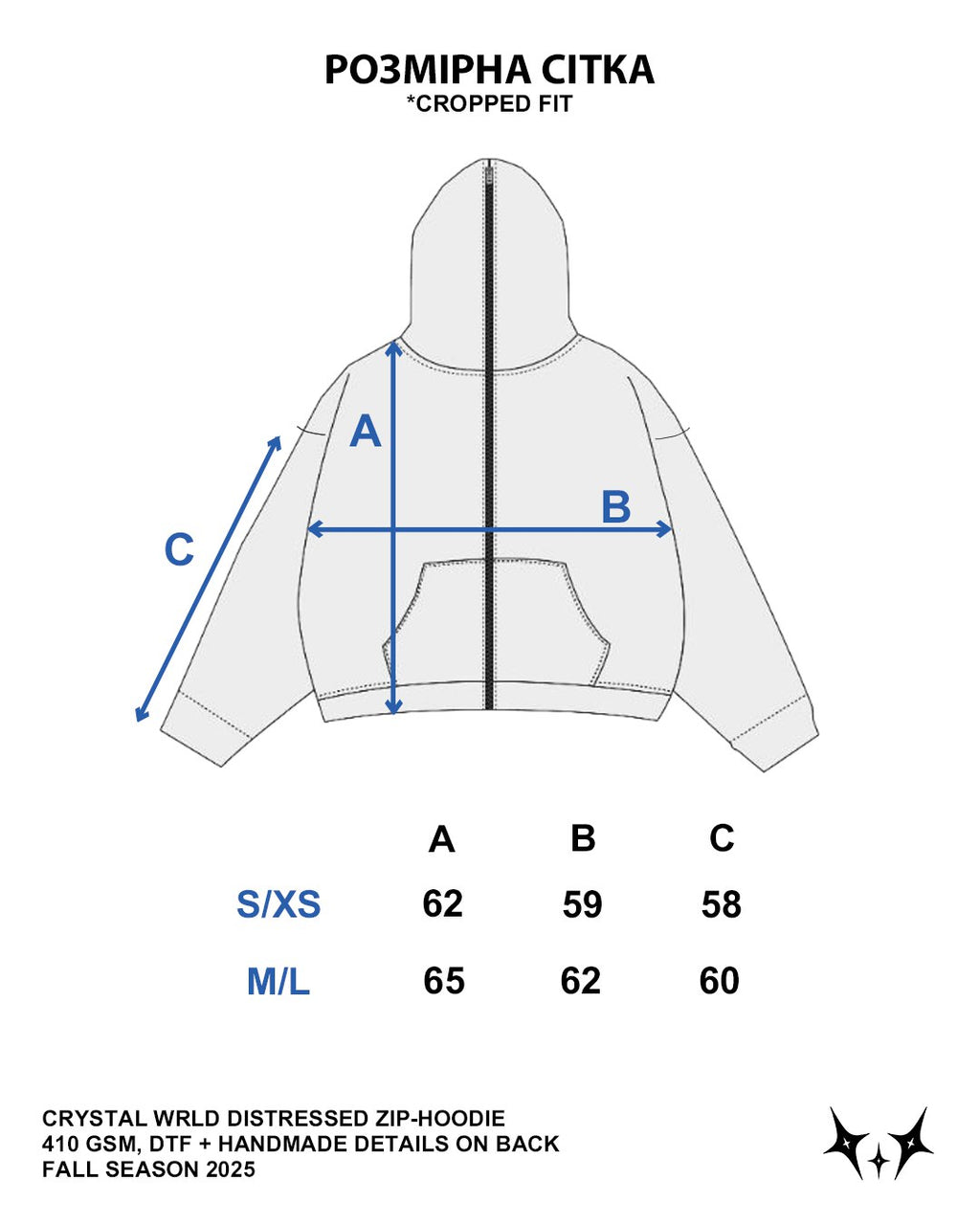 CRYSTAL WRLD DISTRESSED ZIP-HOODIE