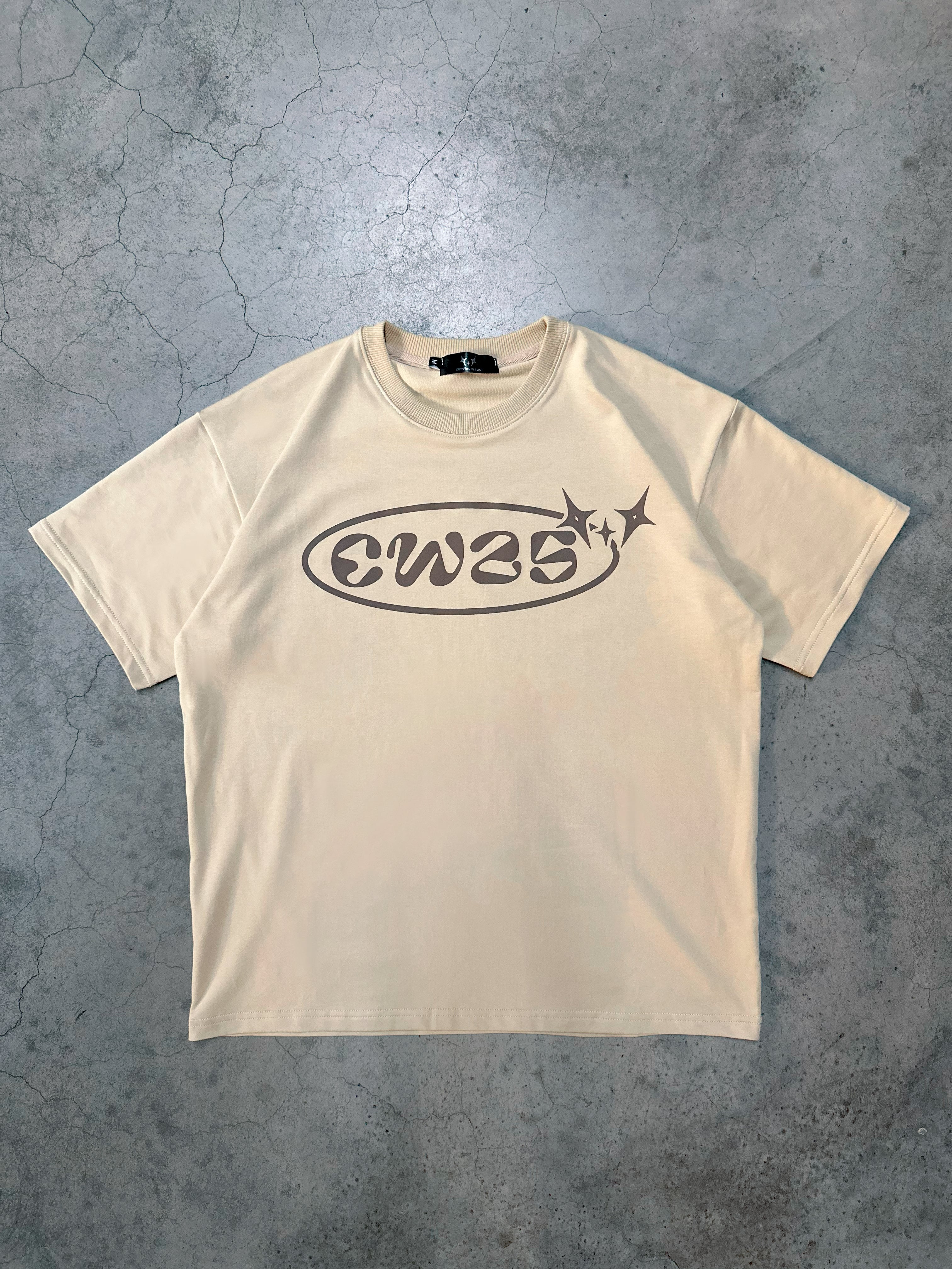 BROWN CRYSTAL WRLD "CW25 LOGO" T-SHIRT
